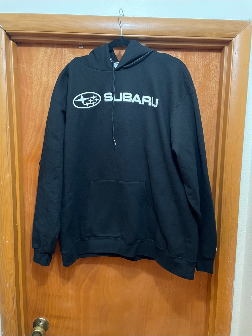 Champion Black Hoodie with White Subaru Logo